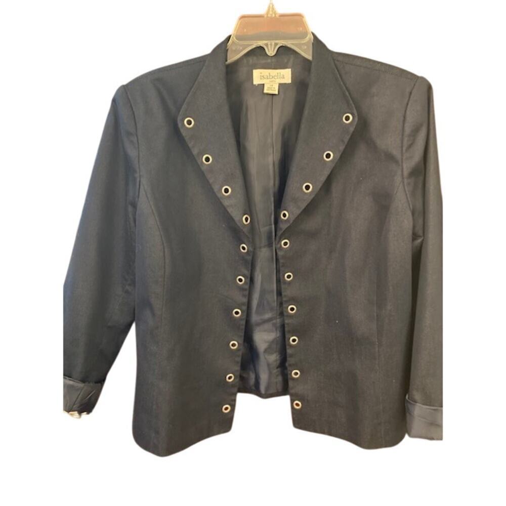 Isabella Navy Grommet Blazer Sz‎ 14 Lined Cotton/Poly